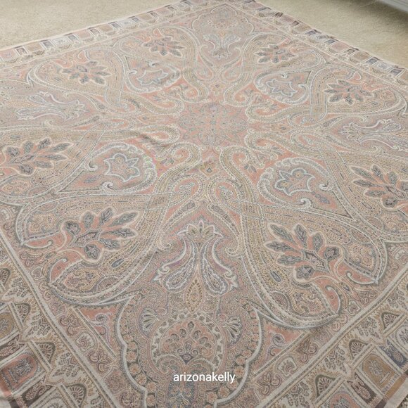 NWOT Altea Wool & Silk Large Square Scarf Muted Grey and Pink Hand-Stitched Hem - Picture 10 of 16